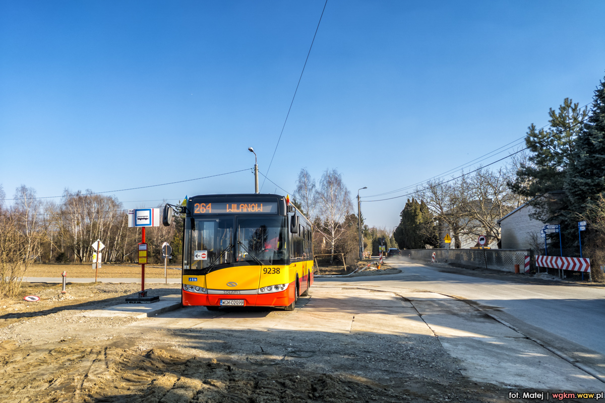 9238
W zwiÄzku z budowÄ kanalizacji w Okrzeszynie, linia 264 zostaĹa skrĂłcona do przystanku WilanĂłwka.
