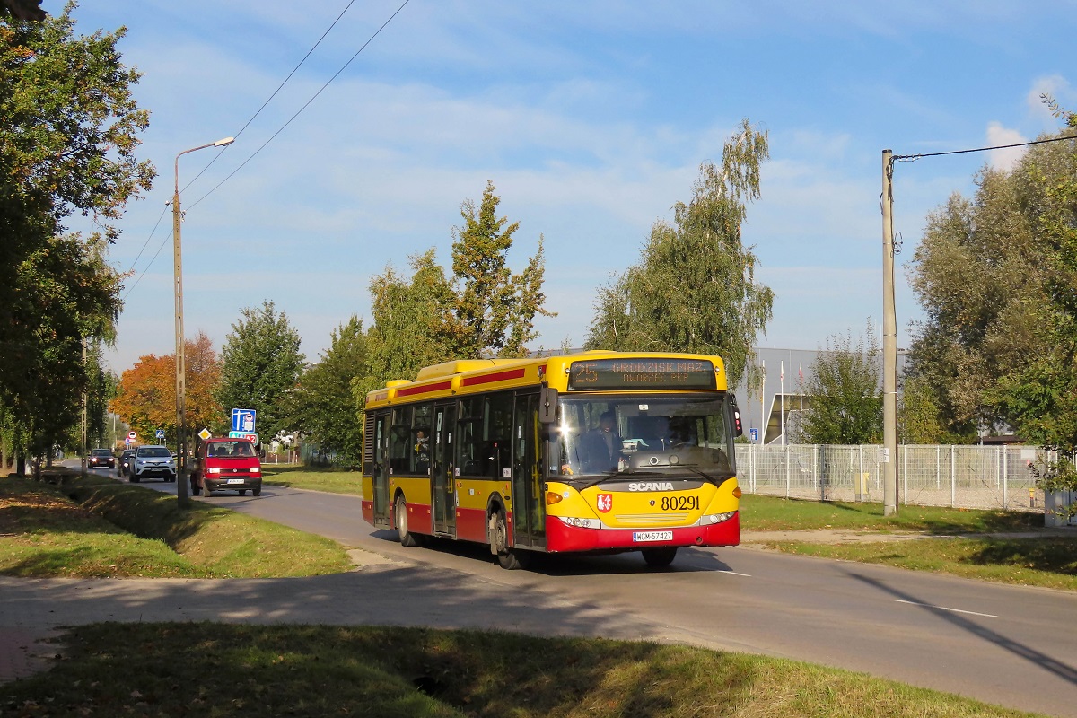 80291
Scania jedzie jako kurs linii numer 25 â BoĹźa Wola SzkoĹa (9:05)-Grodzisk Maz. Dw. PKP (9:50). 
