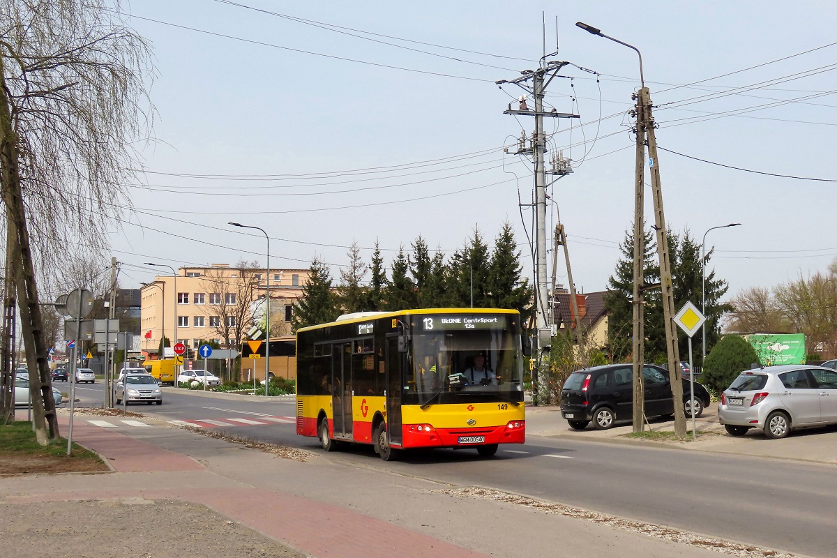 149 (60011)
ZAZ jedzie jako kurs â123â linii numer 13 â Grodzisk Maz. Szpital (14:10)-BĹonie Centrum Sportu (14:54). 
WĂłz w ostatnim czasie zyskaĹ biaĹe wyĹwietlacze.
