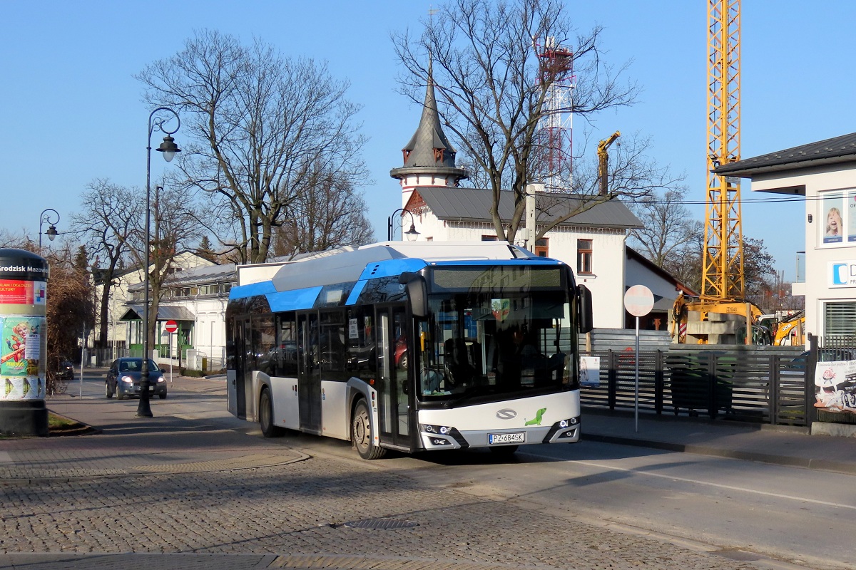 44406
Solaris w trakcie przejazdu testowego po trasie linii G (Grodzisk-Petrykozy). 
