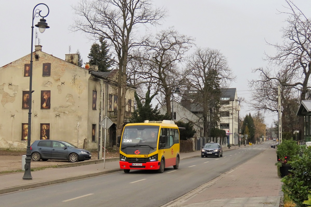 143 (22127)
Karsan jedzie jako kurs 105 linii numer 22: Grodzisk Maz. Dw. PKP (9:40)-MakĂłwka Lukrecji (9:59). Pozdrowienia dla Kierowcy! 
