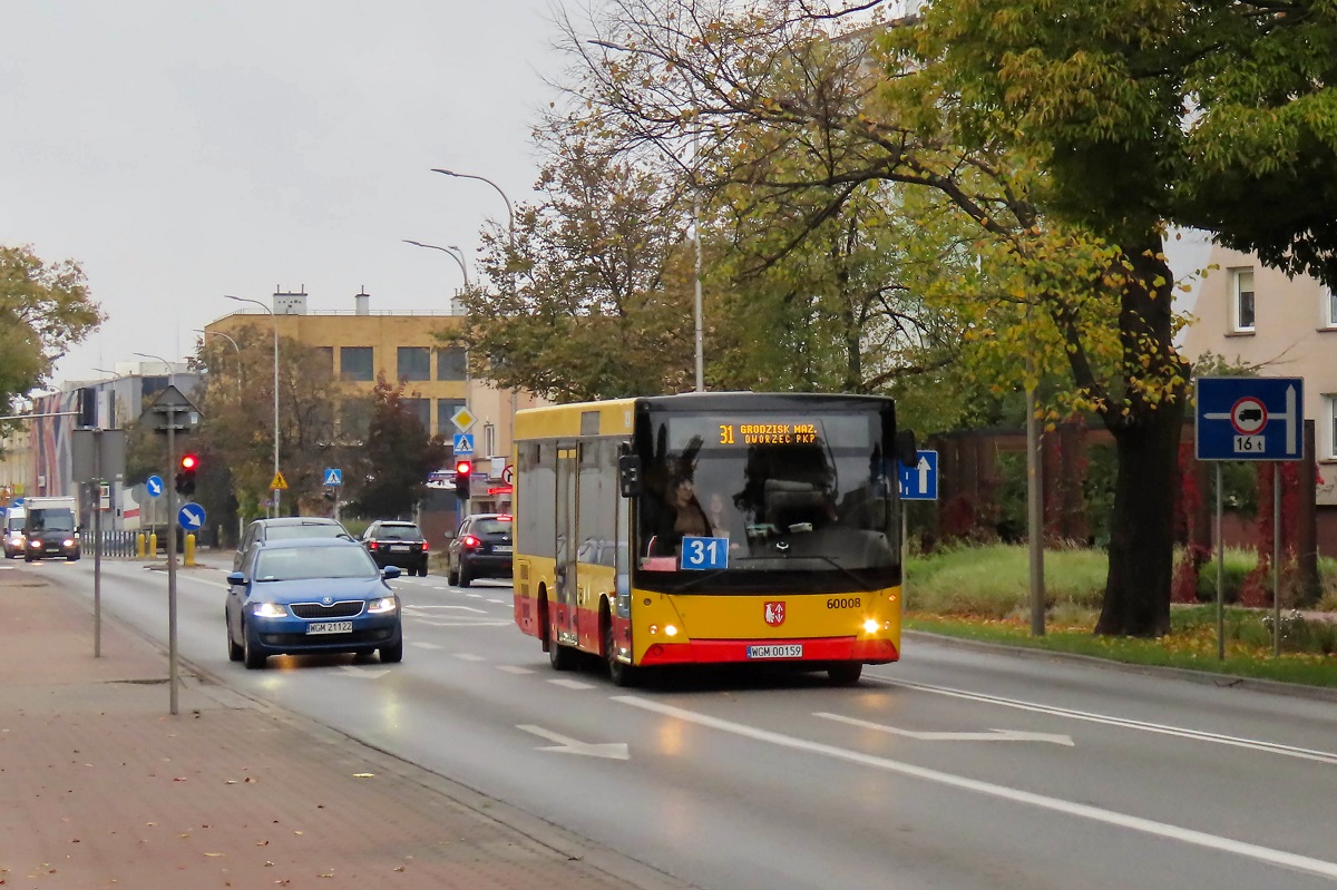 60008
MAZ jedzie jako kurs â3106â linii numer 31 â Grodzisk Maz. Dw. PKP (6:30)-Petrykozy Trakt KrĂłlewski (7:20)-Grodzisk Maz. Dw. PKP (8:22). 
