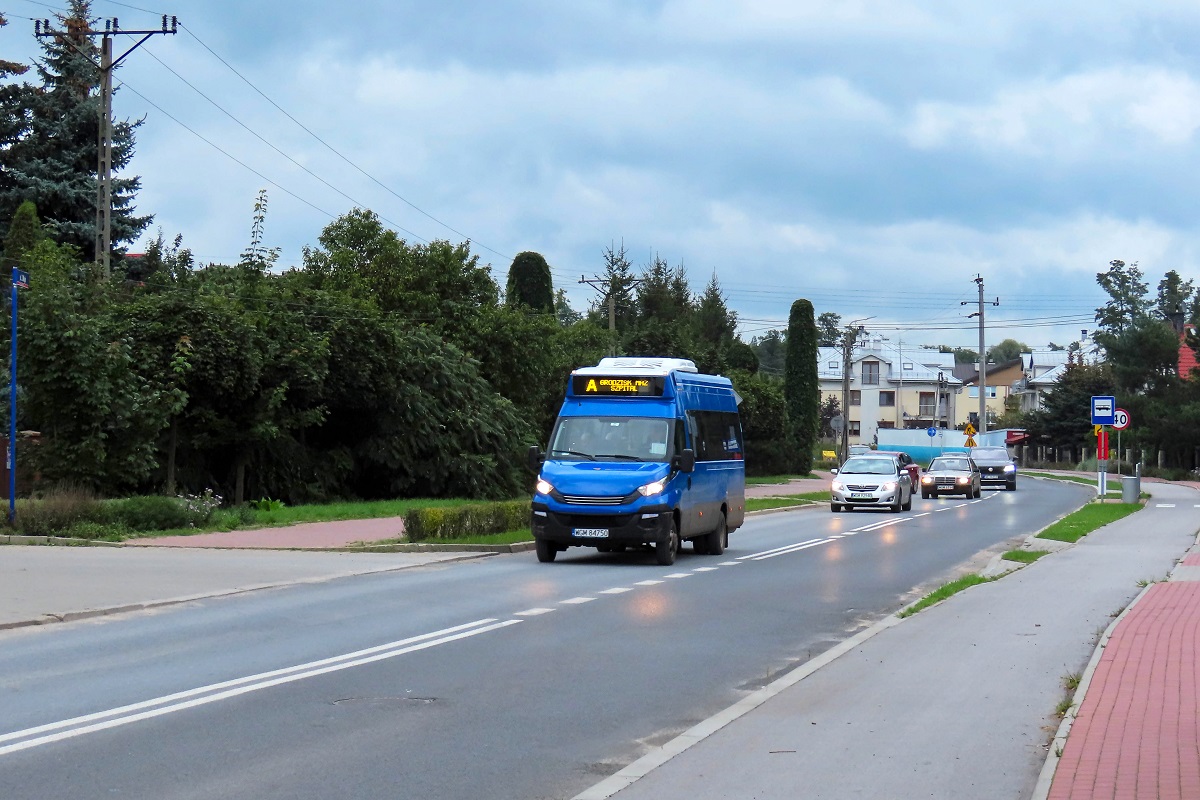 WGM 84750
Iveco jedzie jako kurs linii numer A â MilanĂłwek Ĺťukowska (14:33)-Grodzisk Maz. Szpital (15:22). 
WĂłz ten zostaĹ zgĹoszony przez firmÄ Przewozy Autokarowe Krzysztof Grygiel jako rezerwa na L-ki w SulejĂłwku. RĂłwnoczeĹnie od dnia dzisiejszego firma ta zaczÄĹa nowy kontrakt na komunikacjÄ miejskÄ w MilanĂłwku i postanowiono ten wĂłz skierowaÄ rĂłwnieĹź na to zadanie.

