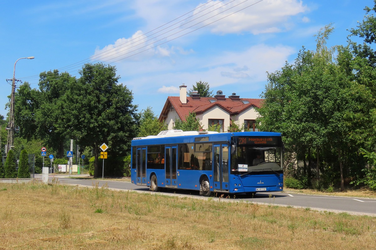 WL 8170P
MAZ jedzie jako kurs 5106 linii ZKA WKD ZA1 â Grodzisk Mazowiecki RadoĹska (12:00)-Podkowa LeĹna GĹĂłwna (12:35). 
Słowa kluczowe: ZaWKD