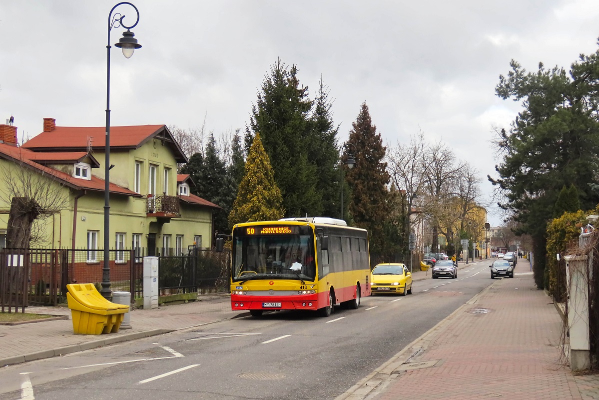 413 [ex. A272]
SanCity jedzie jako kurs â105â linii numer 50 â Grodzisk Maz. Dw. PKP (11:12)-KsiÄĹźenice Marylskiego Agri-Rol (11:28). 
