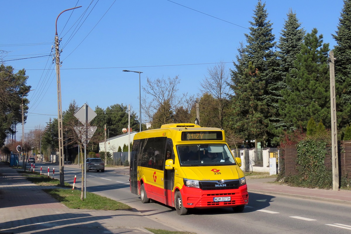 230
MAN jedzie jako kurs 222/122 linii numer 31: Grodzisk Maz. Dw. PKP (13:45)-Petrykozy Trakt KrĂłlewski (14:55)-Grodzisk Maz. Dw. PKP (15:45). 
