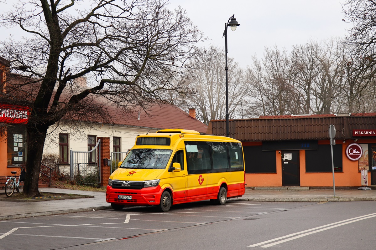 228
MAN stoi na przystanku przyjazdowym âGrodzisk Maz. Dw. PKPâ w oczekiwaniu na wykonanie kursu 219/119 linii numer 31: Grodzisk Maz. Dw. PKP (12:15)-Petrykozy Trakt KrĂłlewski (13:25)-Grodzisk Maz. Dw. PKP (14:15). 
