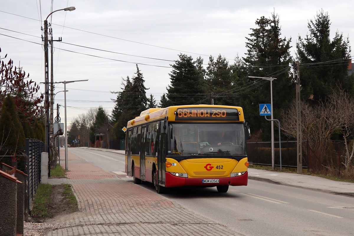 452 (80297)
Scania jedzie jako kurs linii numer 66: PKP PruszkĂłw (11:50)-BrwinĂłw ZespĂłĹ SzkĂłĹ OgĂłlnoksztaĹcÄcych (12:20). 
