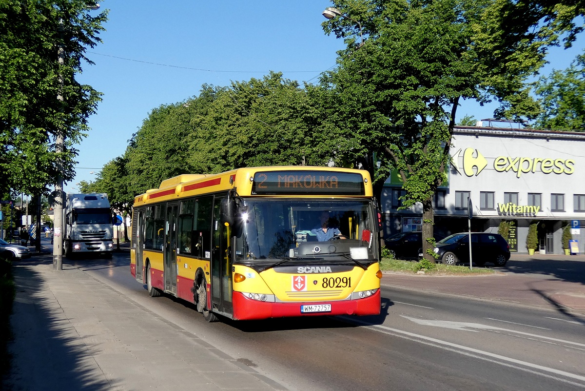 80291
Scania (ex. A591) jedzie w obsĹudze kursu "5164" linii numer 2 w relacji Grodzisk Maz. Dw. PKP (17:30)-MakĂłwka (17:45). 
Słowa kluczowe: DziwadĹo
